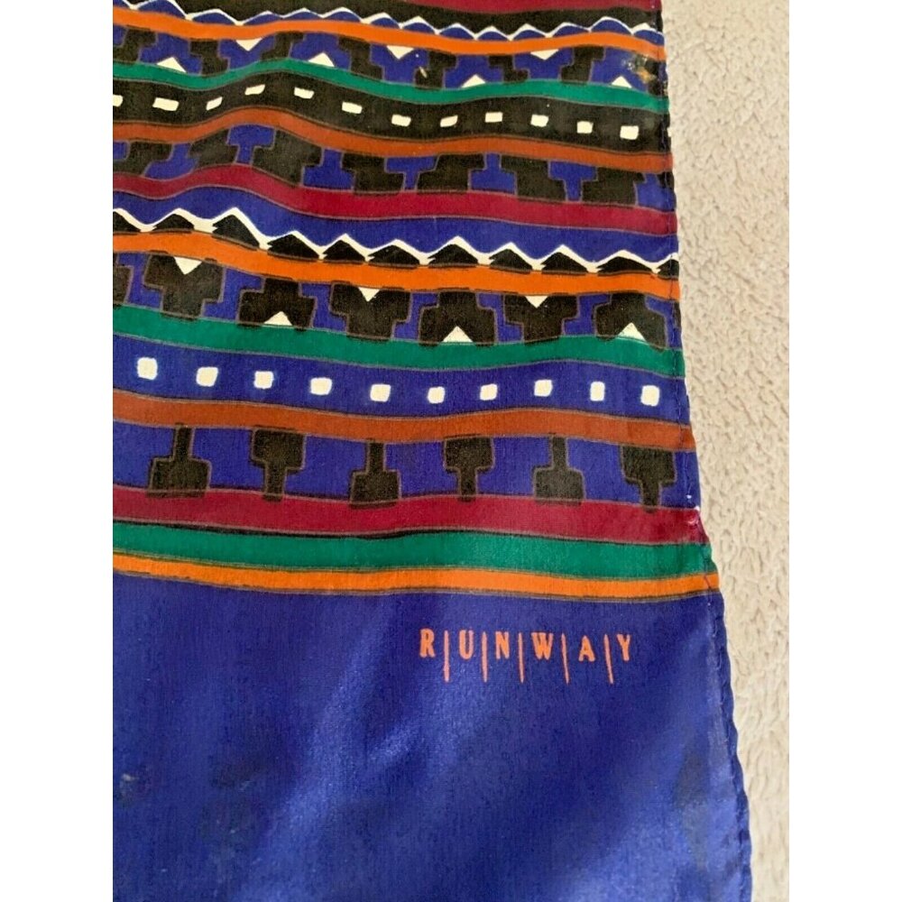 Scarf Geometric Multicolor 100% Silk Vintage 1980s Runway Rectangle Tribal